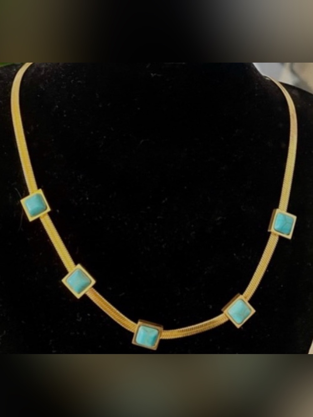 Goldtone Necklace with Turquoise Square Accents